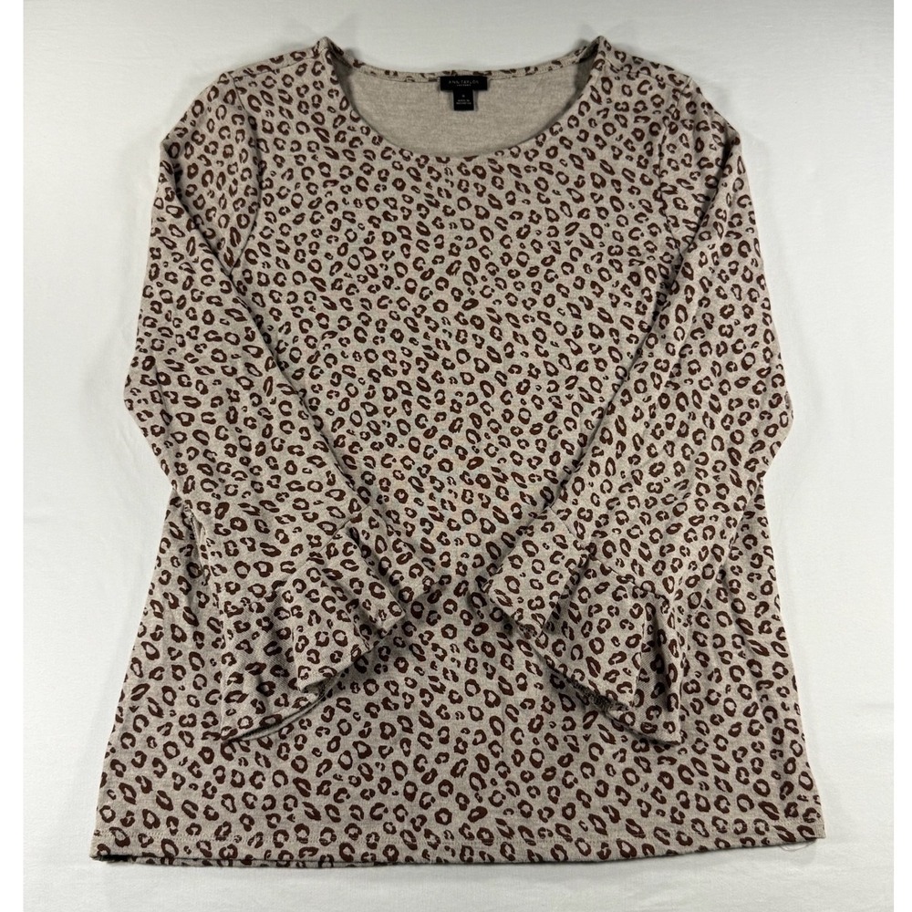 Ann Taylor Factory Womens Leopard Print Ruffle Cuff Top Brown Tan Medium